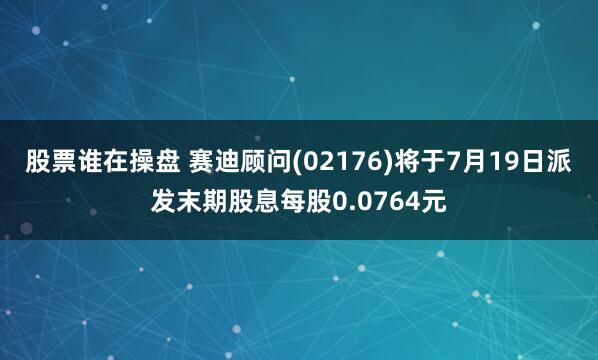 股票谁在操盘 赛迪顾问(02176)将于7月19日派发末期股息每股0.0764元
